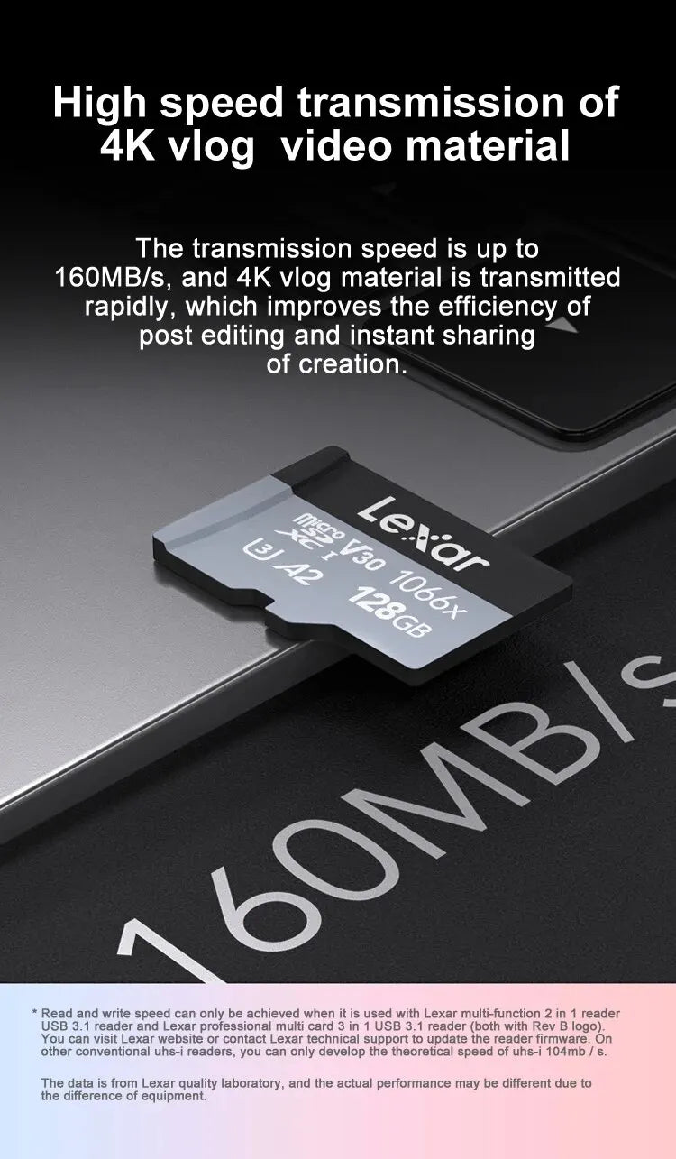 Micro SD Profesional Lexar 1066xx - Alta Velocidad 160 Mb/s + 4K