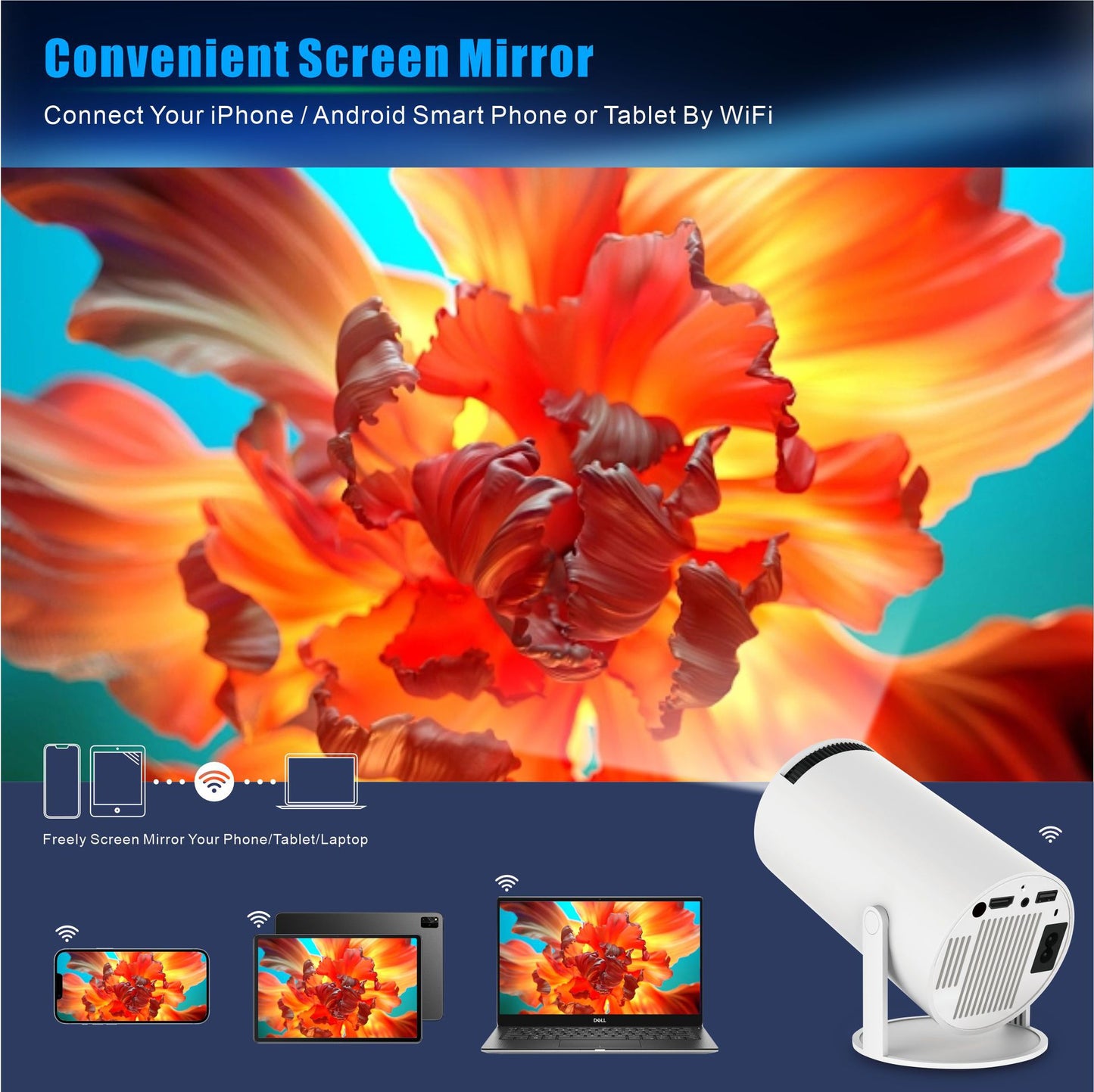 Proyector portátil HD Android Play 11 / Wifi6 HD 130"
