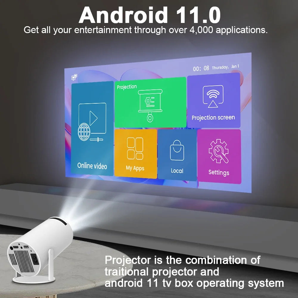 Proyector portátil HD Android Play 11 / Wifi6 HD 130"