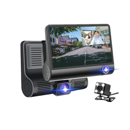 Cámara Seguridad Auto 1080p HD Visón Nocturna 4 Pulgadas / x3 Lentes